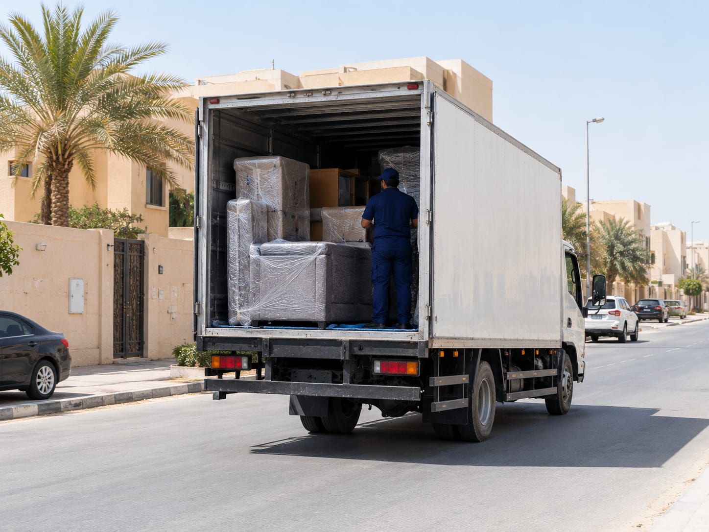 شاحنة نقل العفش محملة بمحتويات فيلا من حي النور بالدمام